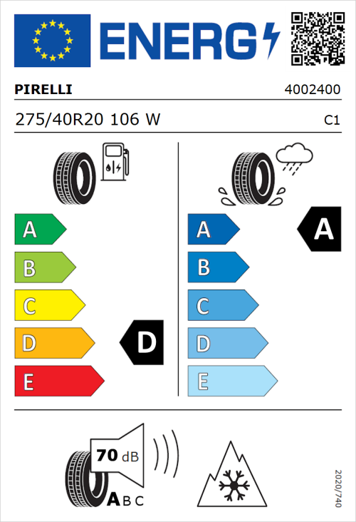 Tyre Label for Pirelli Scorpion All Season SF2 275/40R20 106W