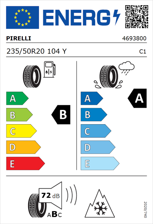 Tyre Label for Pirelli Scorpion All Season SF2 235/50R20 104Y