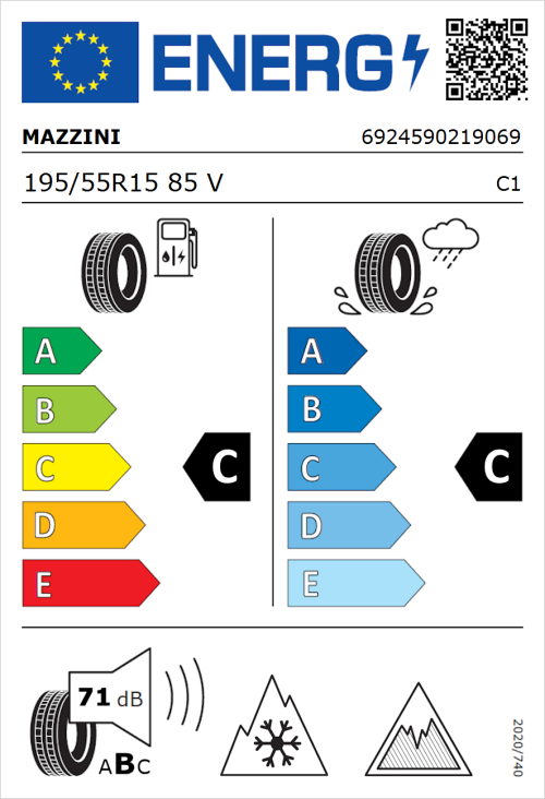Tyre Label for Mazzini Versat-AS8 195/55R15 85V