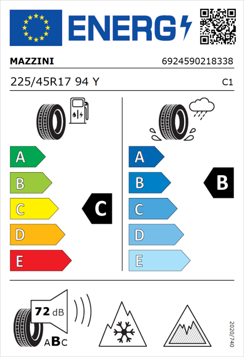 Tyre Label for Mazzini Versat-AS8 225/45R17 94Y