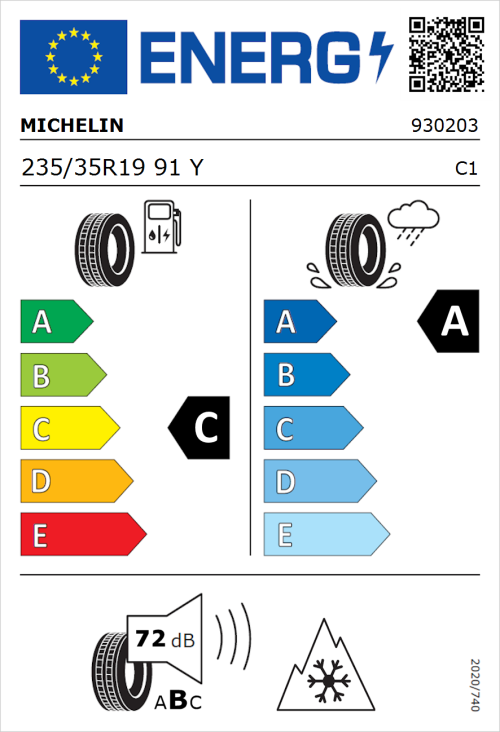 Tyre Label for Michelin CrossClimate 3 Sport 235/35R19 91Y