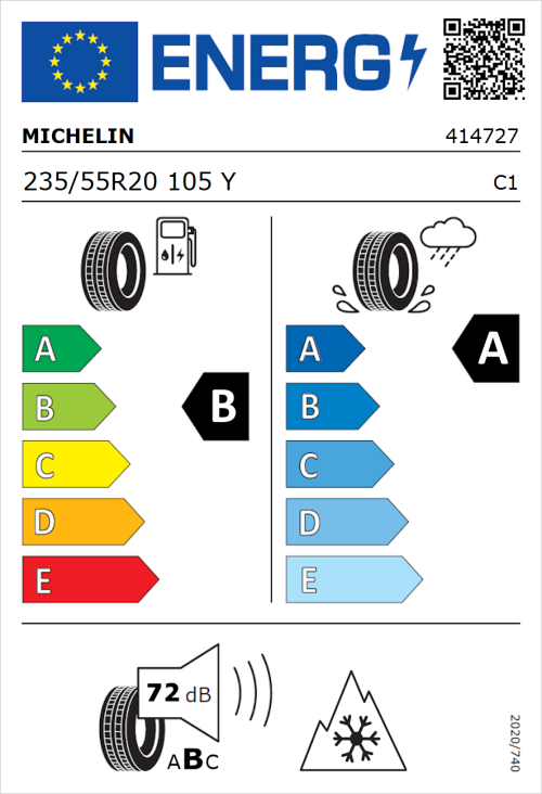 Tyre Label for Michelin CrossClimate 3 Sport 235/55R20 105Y
