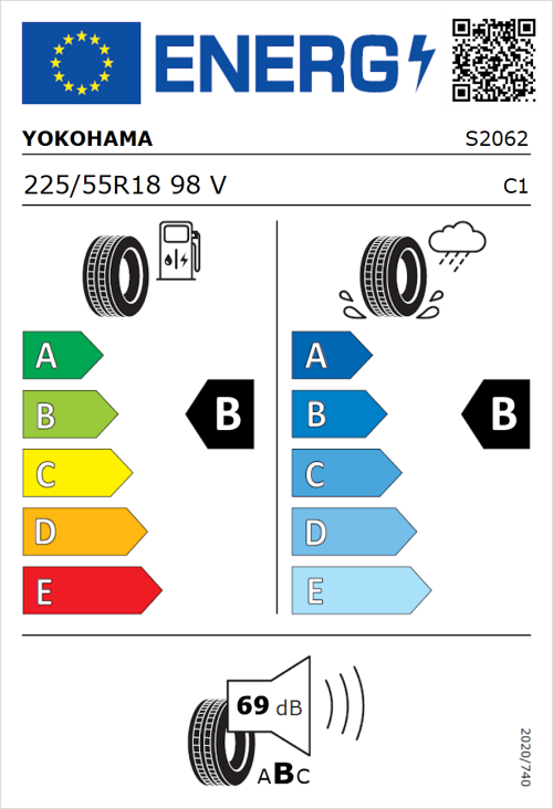 Tyre Label for Yokohama BluEarth-Es ES32 225/55R18 98V
