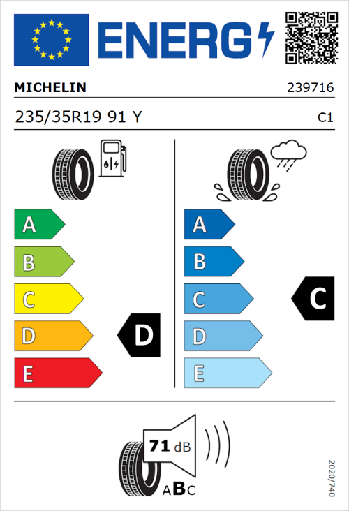 Tyre Label for Michelin Pilot Sport 2 ZP 235/35R19 91Y