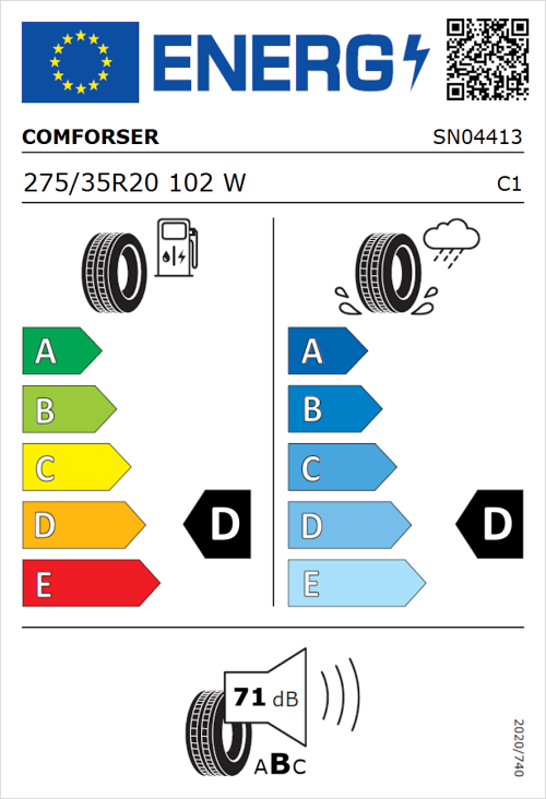 Tyre Label for Comforser CF700 275/35R20 102W